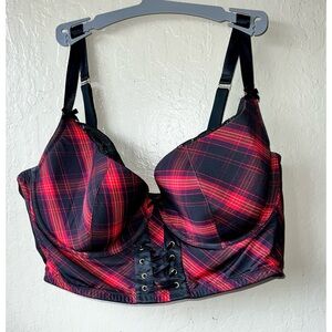 Cacique plaid red and black corset bra 40DDD
